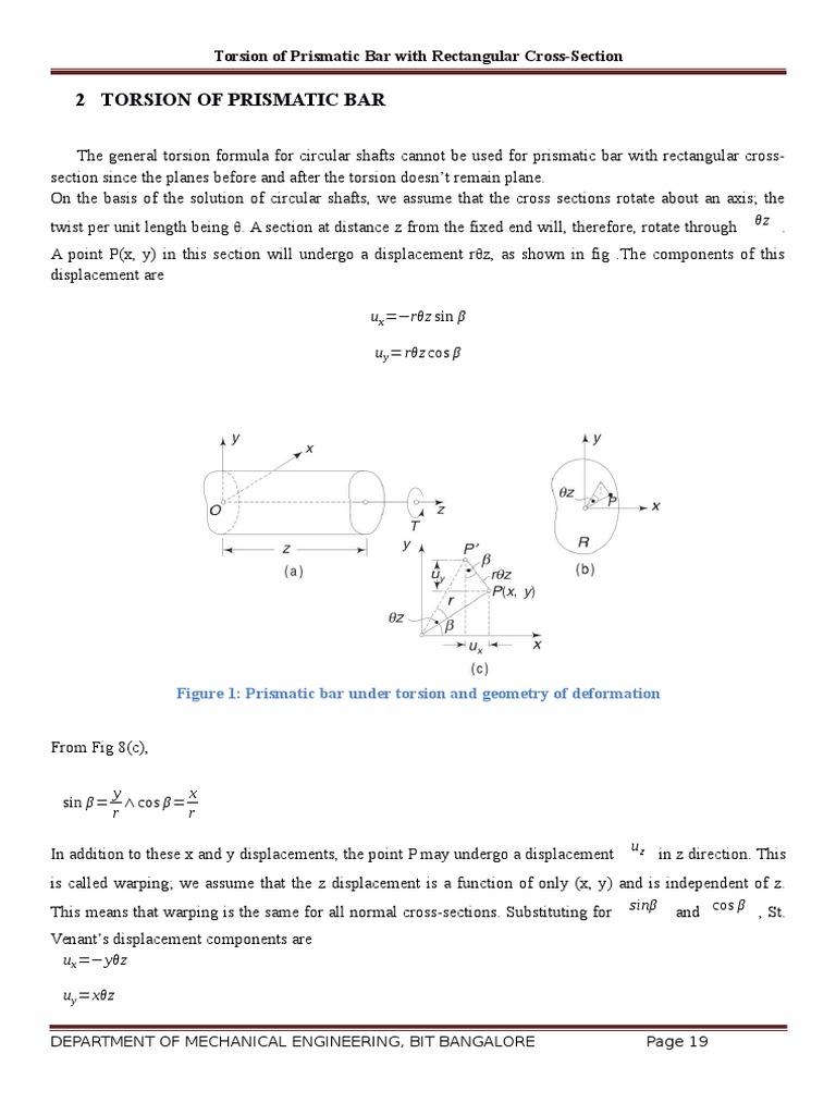 Torsion of Prismatic Bar PDF Stress (Mechanics) Beam (Structure)