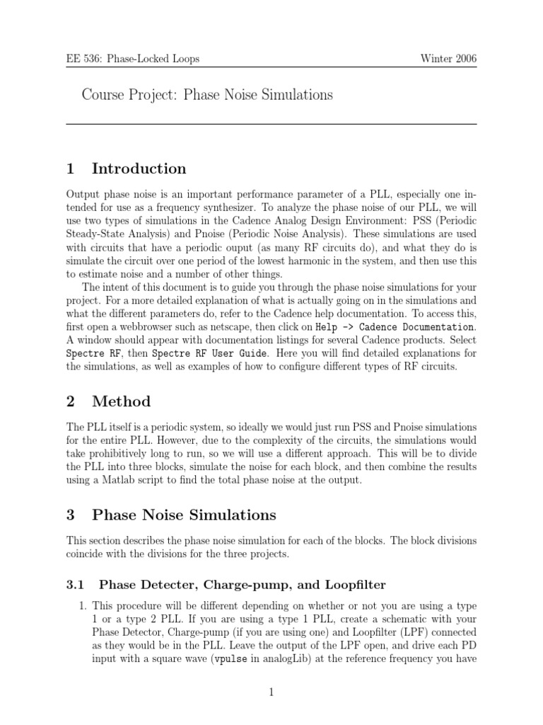 Phase Noise Simulations of PLL in Cadence | PDF | Detector (Radio ...