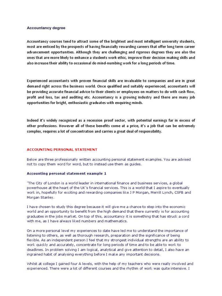 finance accounting and management personal statement