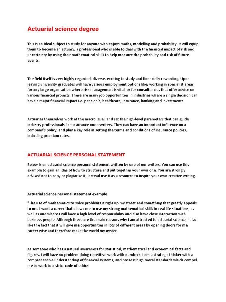 actuarial science personal statement examples