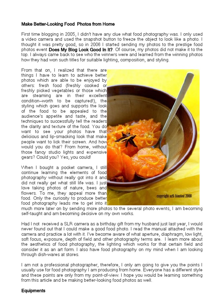Make Better-Looking Food Photos From Home | PDF | Camera | Aperture