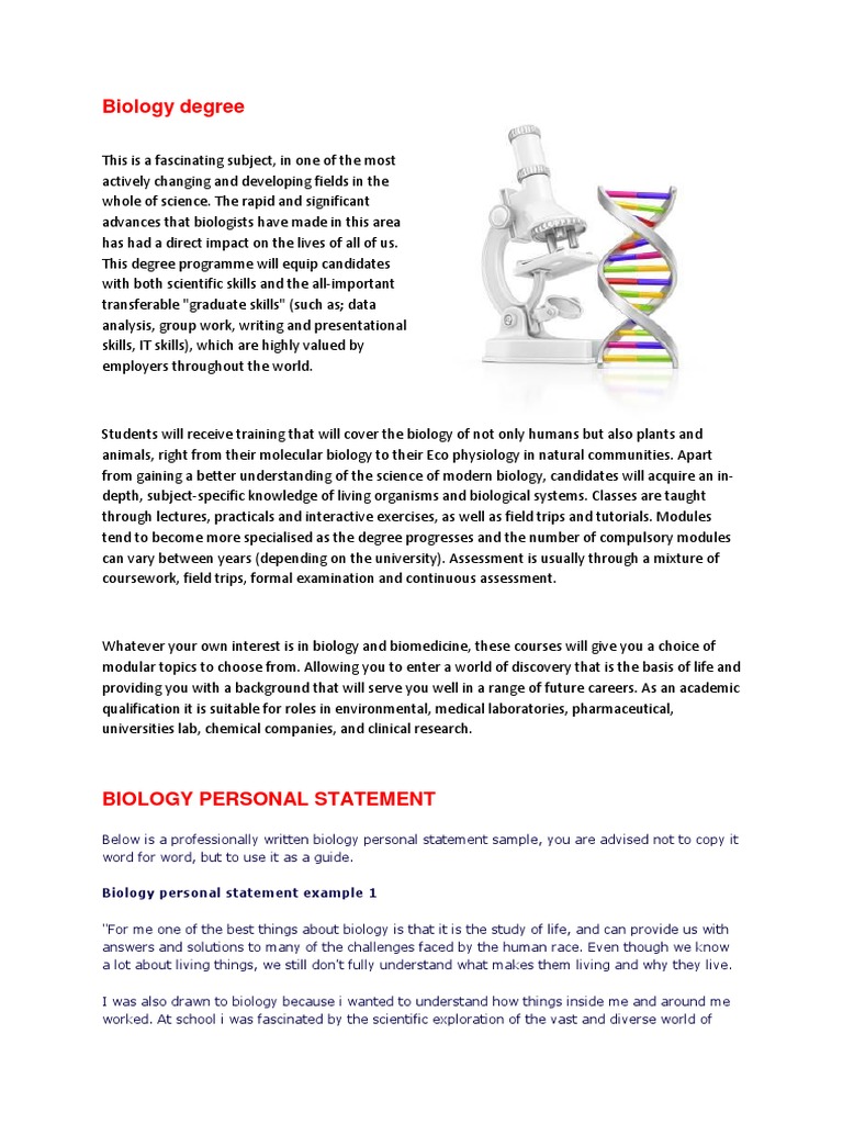 biological science personal statement examples