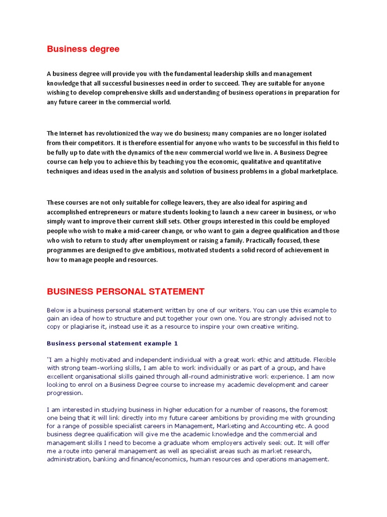 business management degree personal statement