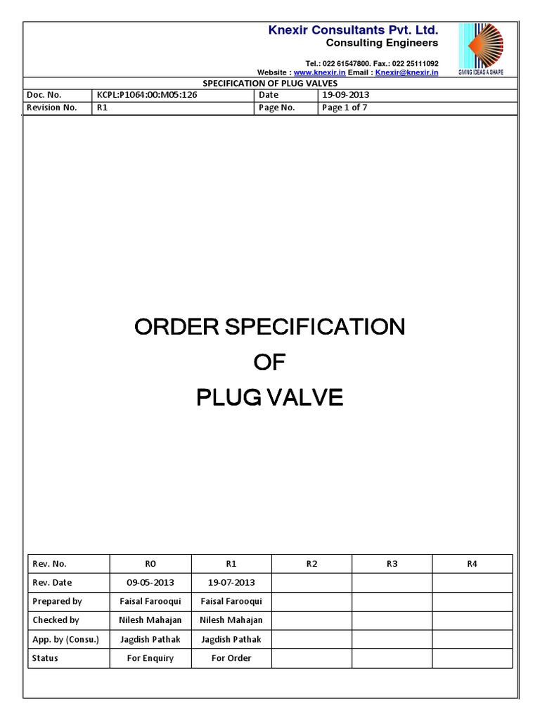 Plug Valve Specification Guide | PDF | Specification (Technical ...