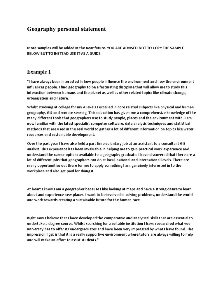 geography personal statement sample
