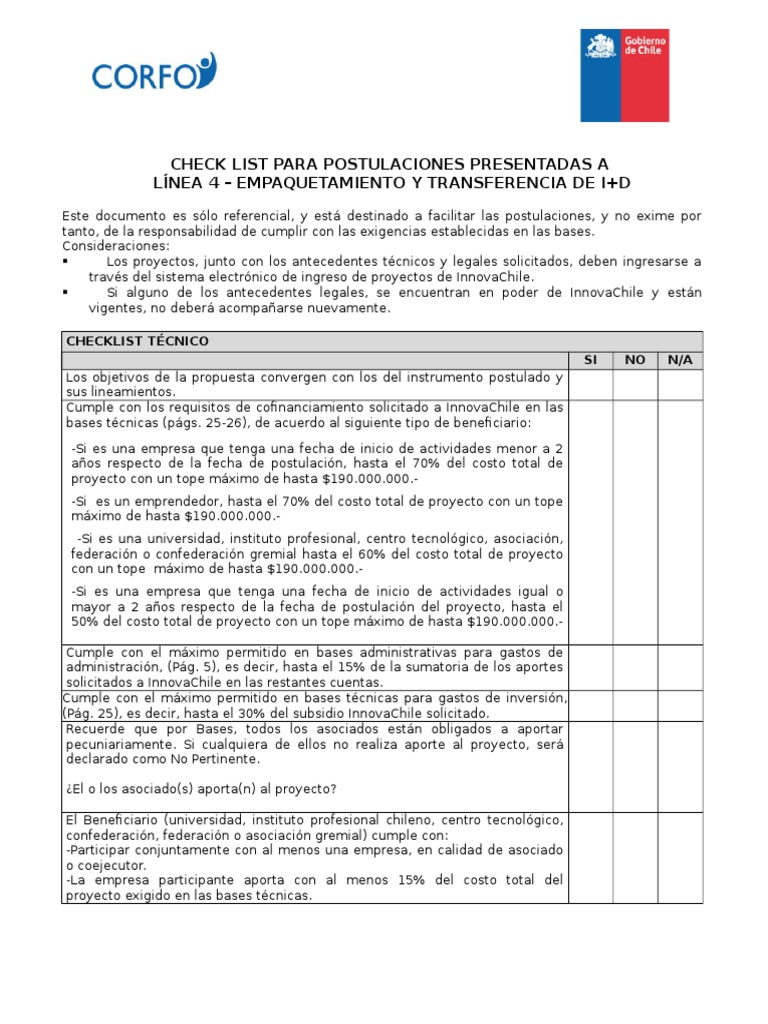 Check List Línea 4 VF | PDF | Chile | Personalidad legal