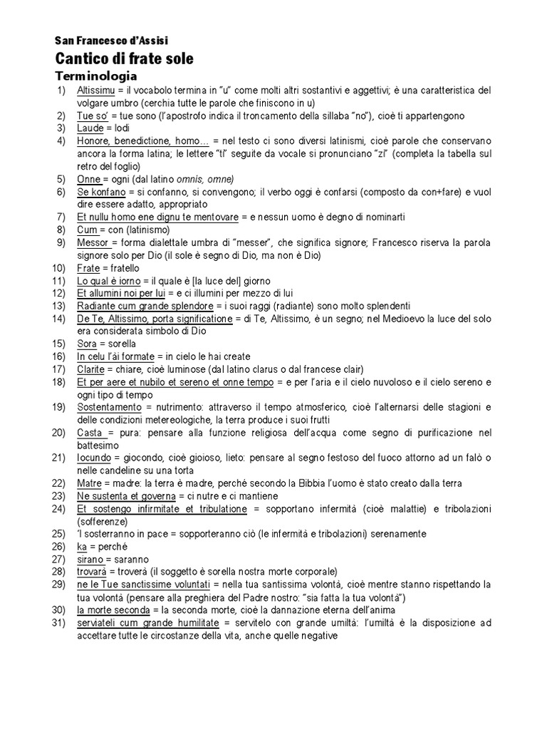 Commento Del Cantico Di Frate Sole Commento Cantico Frate Sole | PDF