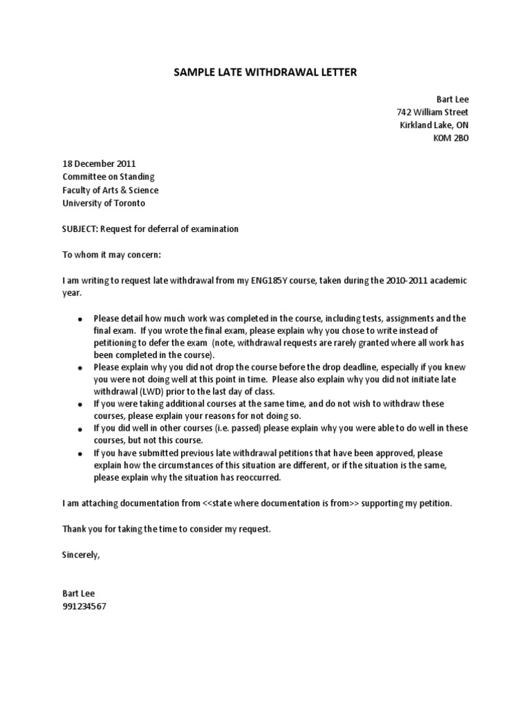 Late Withdrawal Request Sample Letter | PDF | Career & Growth