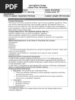 Download Quadratic Formula Lesson Plan by Timothy Johansmeyer SN263972512 doc pdf