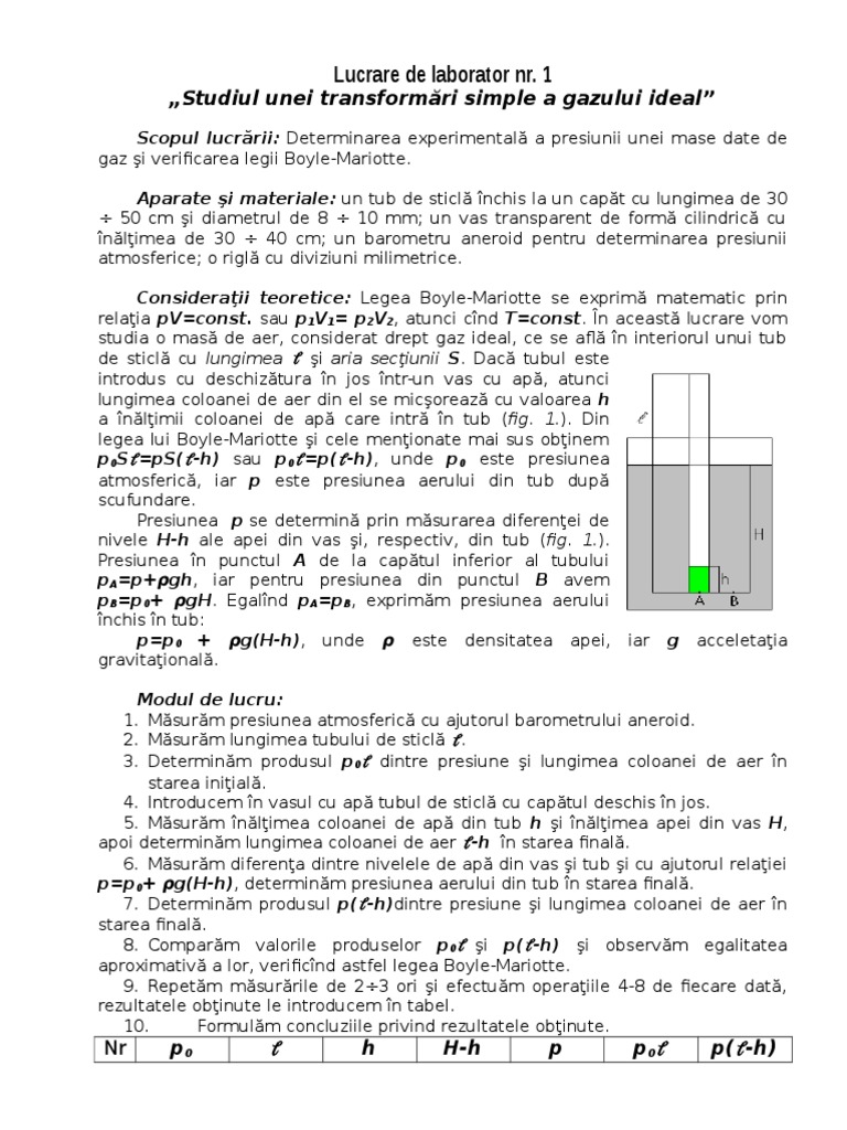 Lucrare de Laborator Boyle-Mariotte