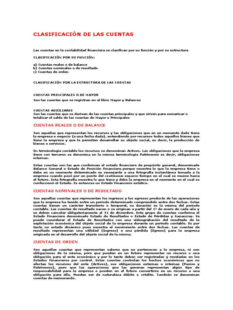 Clasificación de Las Cuentas | PDF | Contabilidad | Hoja de balance