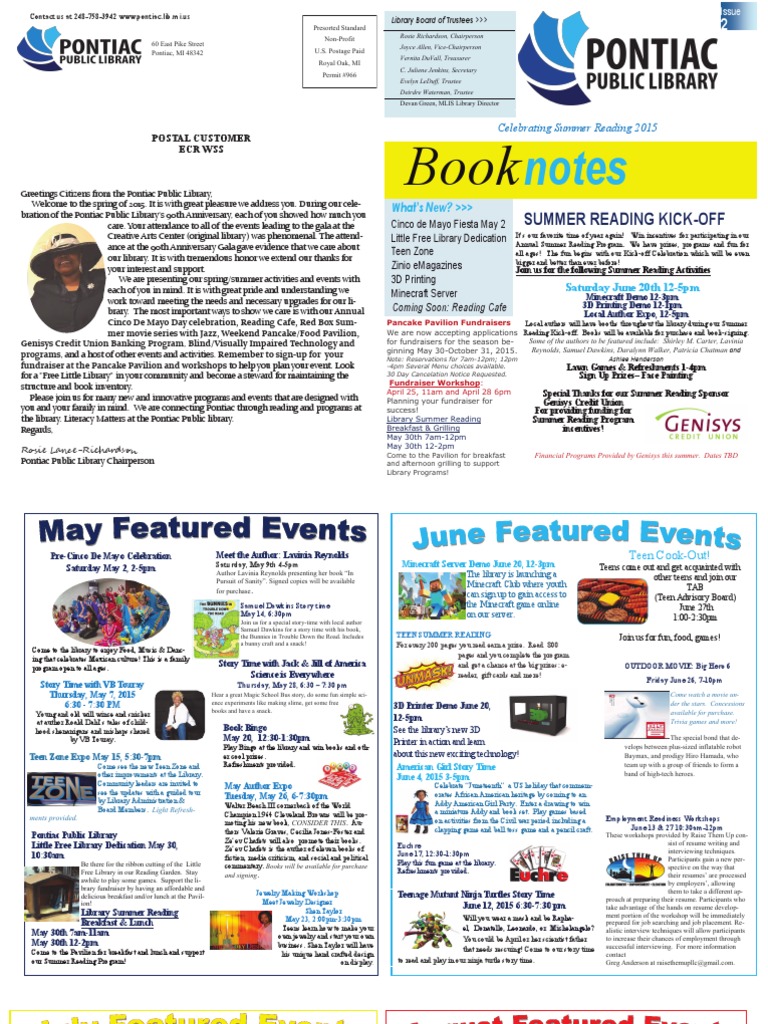 Pontiac Library Newsletter | PDF | Library And Museum | Science