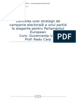 Definirea Unei Strategii de Campanie Electorala a Unui Partid La Alegerile Pentru Parlamentul European