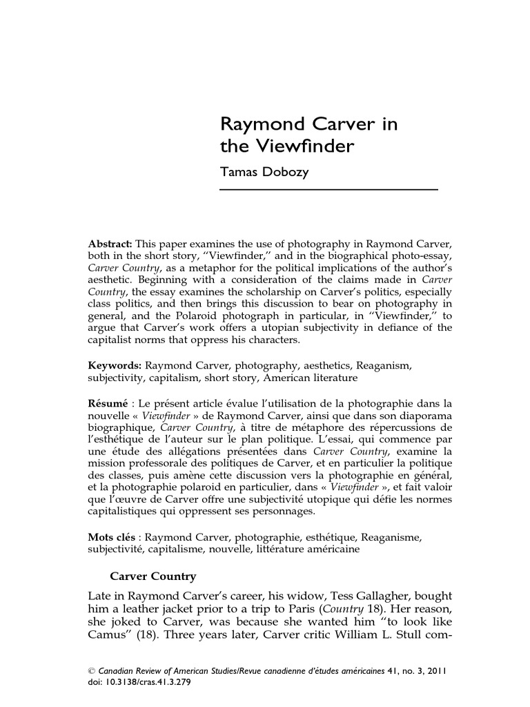Raymond Carver in The Viewfinder PDF Aesthetics Representation (Arts)