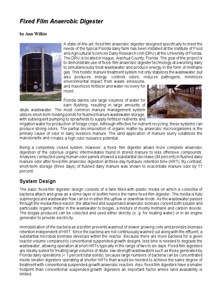 Fixed Film Digester for Dairy Waste Management | PDF | Anaerobic ...