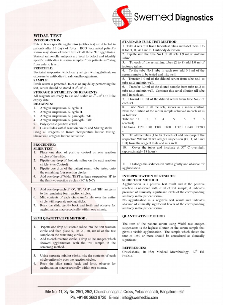 Widal Test PDF | PDF | Antibody | Elisa