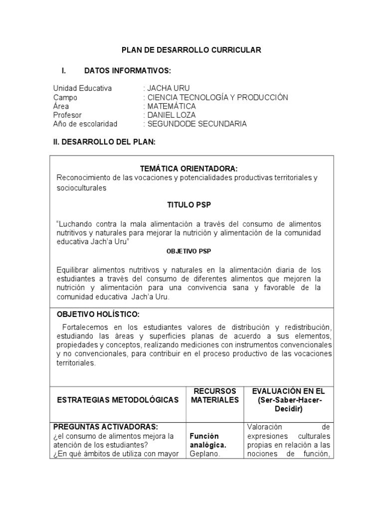 Plan de Desarrollo Curricular 1 | PDF | Ciencia y matemáticas
