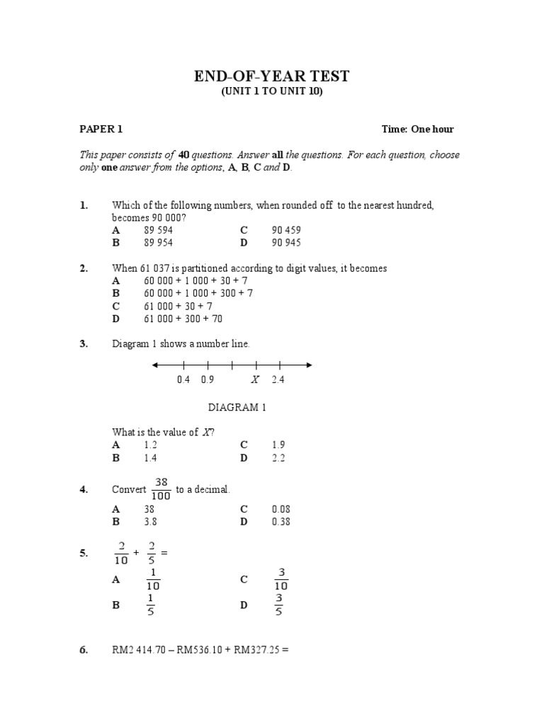 Math Exam for Students | PDF