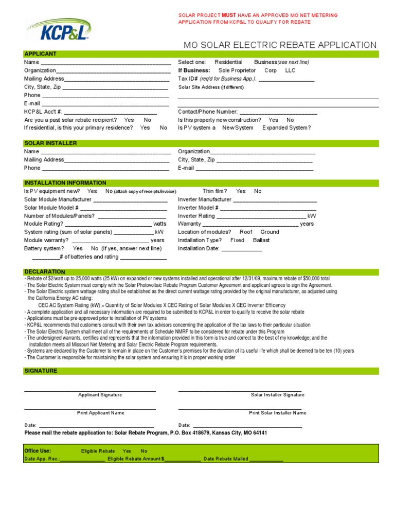 Solar Rebate Application Form