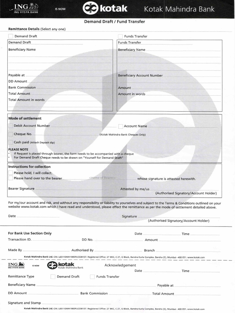 Yes bank demand draft application form Yes bank demand draft application form