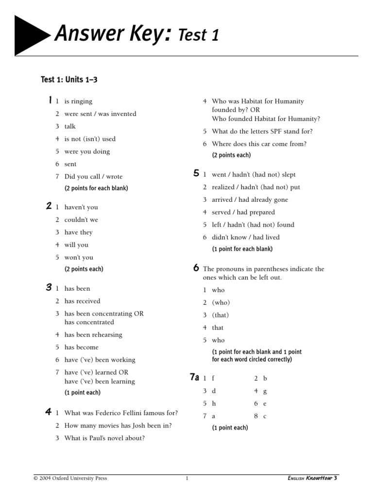 Answer Key: Test 1 | PDF | Leisure