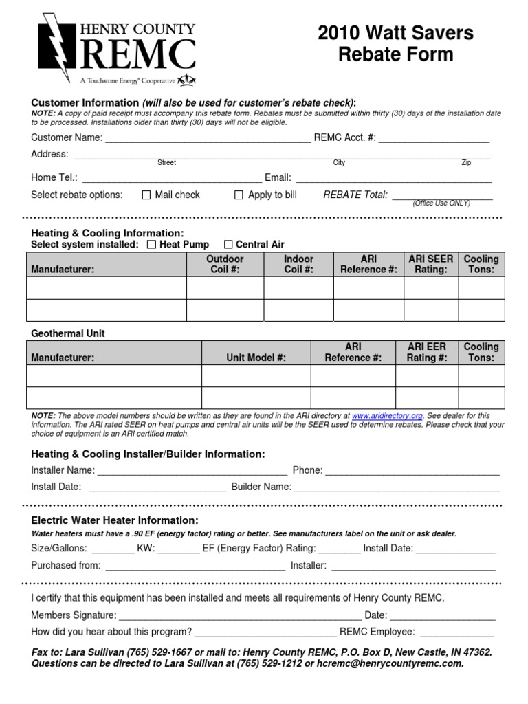 2010 Rebate Form | PDF | Hvac | Heat Pump
