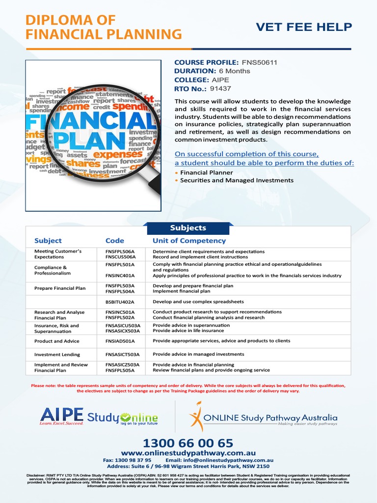 Diploma of Financial Planning PDF Business Further Education