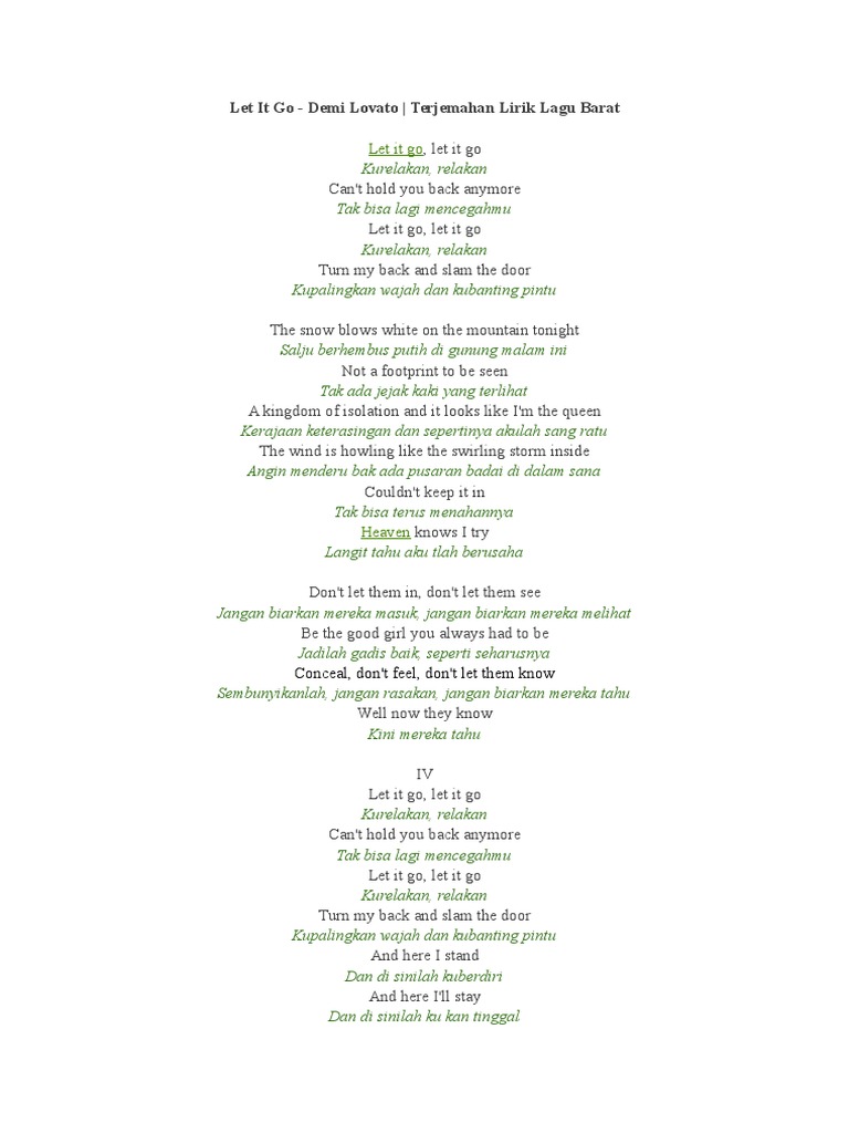 Lirik Lagu Let It Go