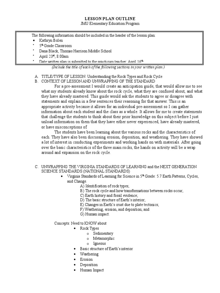 Rock Types and Cycle Lesson Plan | PDF | Rock (Geology) | Lesson Plan