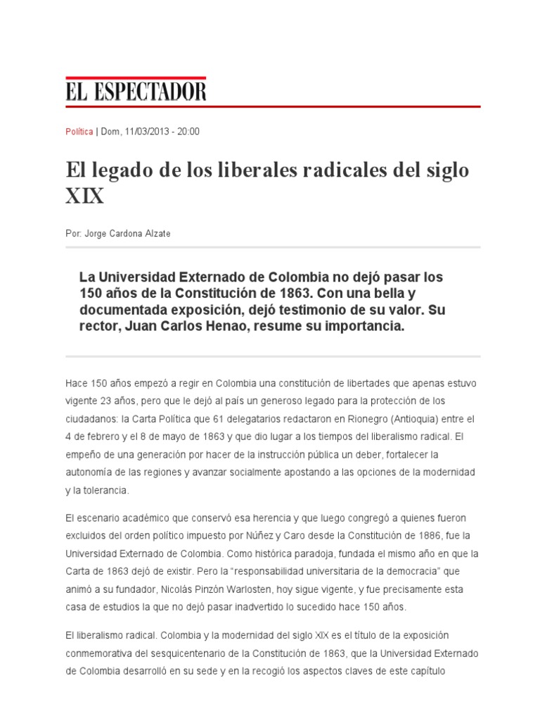 El Legado De Los Liberales Radicales Del Siglo Xix Version Para Imprimir Elespectador Colombia Liberalismo