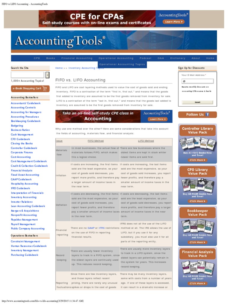 FIFO vs LIFO Accounting - AccountingTools | Cost Of Goods Sold | Inventory