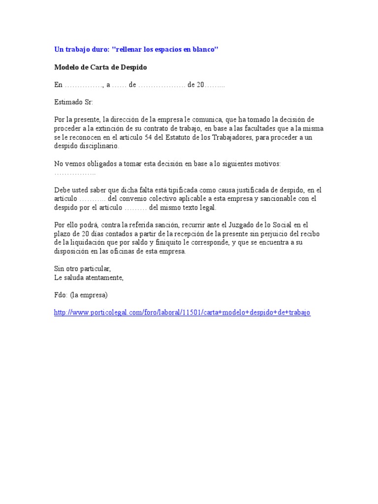 Carta de despido  Justicia  Crimen y justicia
