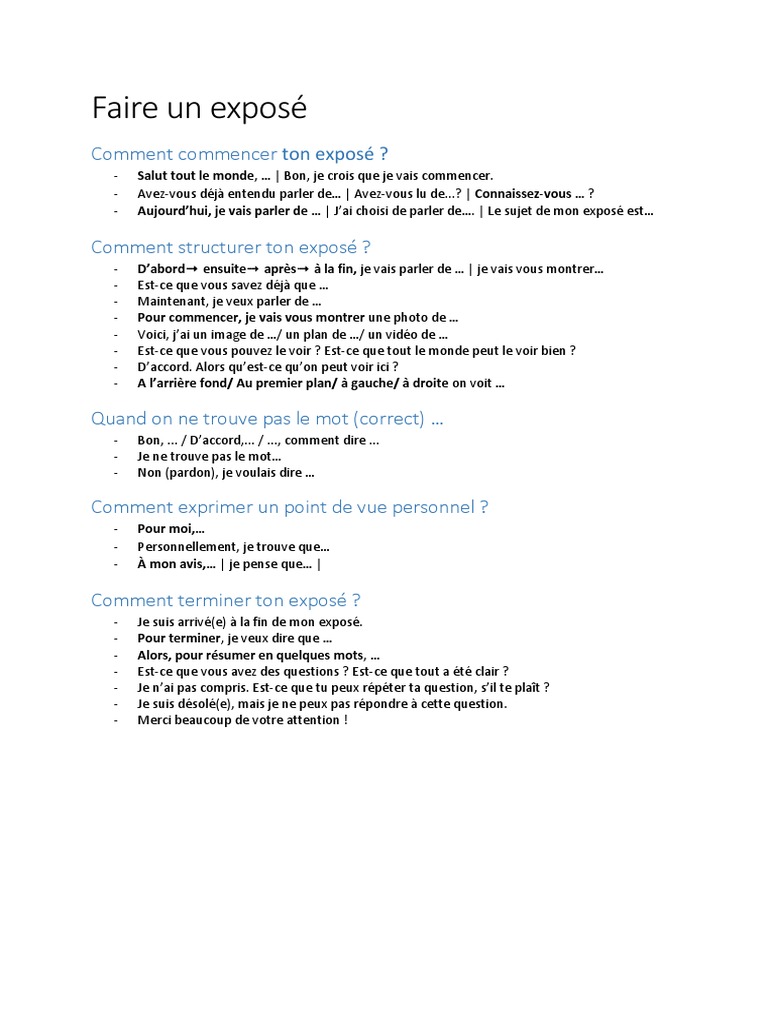 Faire Un Exposé - A2 FLE | PDF