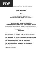 Speech by President Museveni at Un's the High Level Thematic Debate