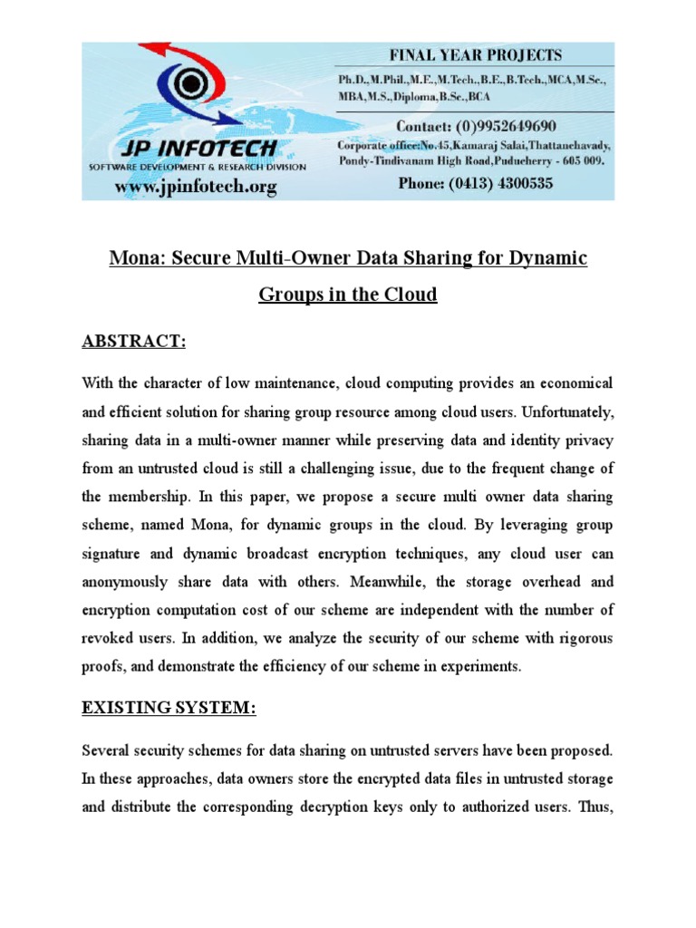 Secure Multi-Owner Data Sharing in Cloud | PDF | Encryption | Cloud ...