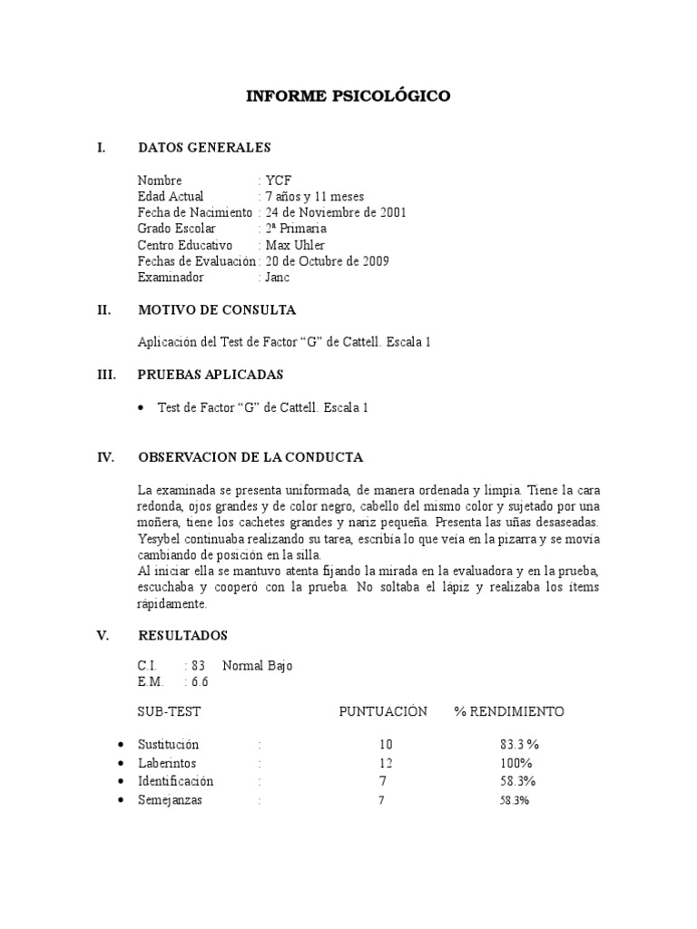Cattell Informe | PDF | Cociente de inteligencia | Memoria