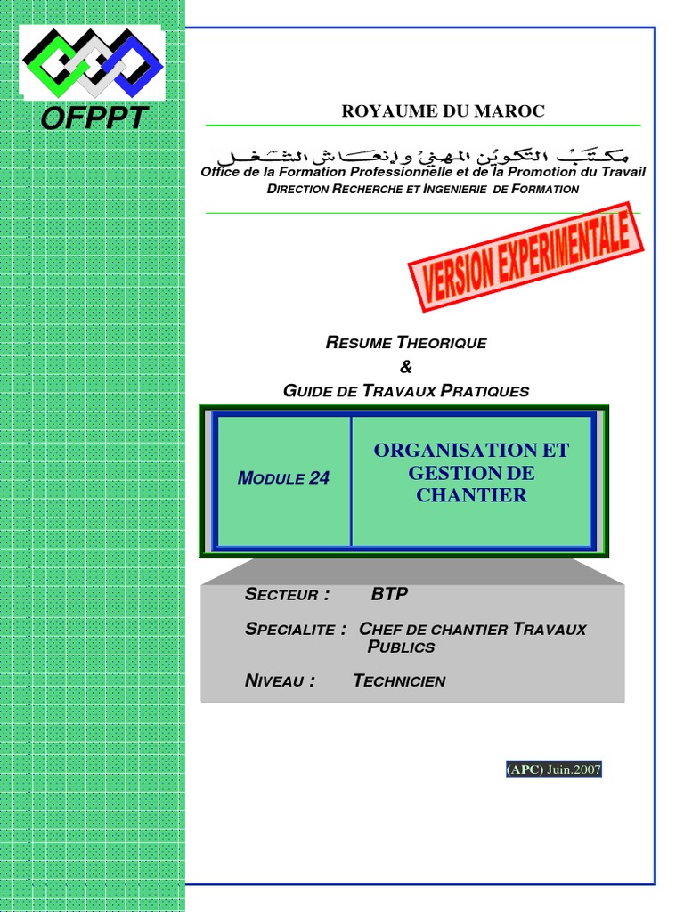 Module 24 Organisation Et Gestion de Chantier BTP TCCTP | PDF ...