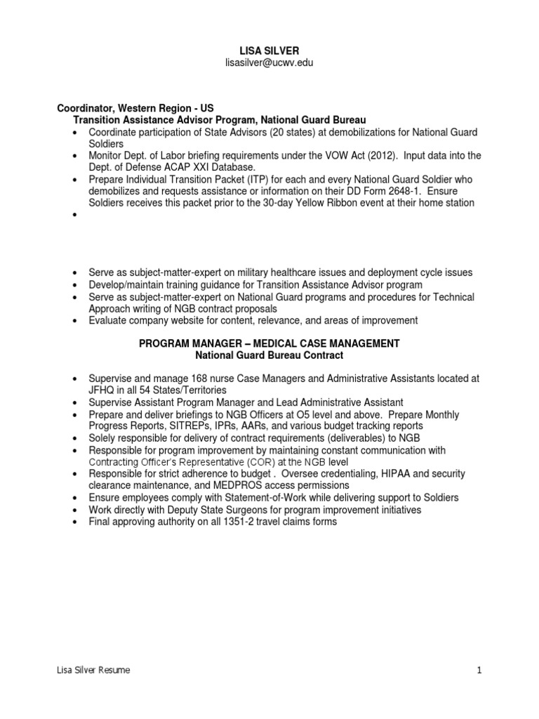 Lisa Silver - Military Program Manager Resume | PDF