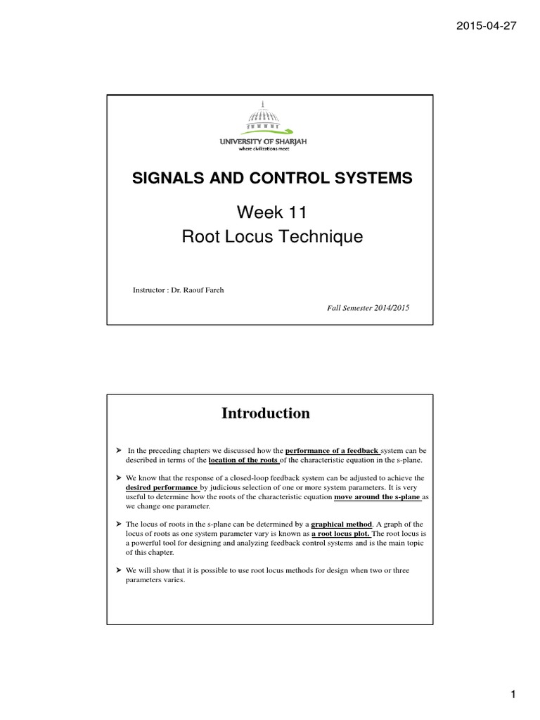 Root Locus Technique in Control Systems | PDF | Control Theory | Algebra