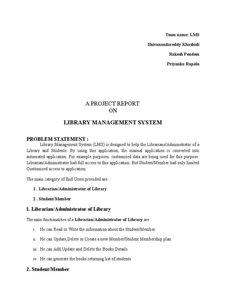 Library Management System Project Report | PDF | Libraries | Librarian