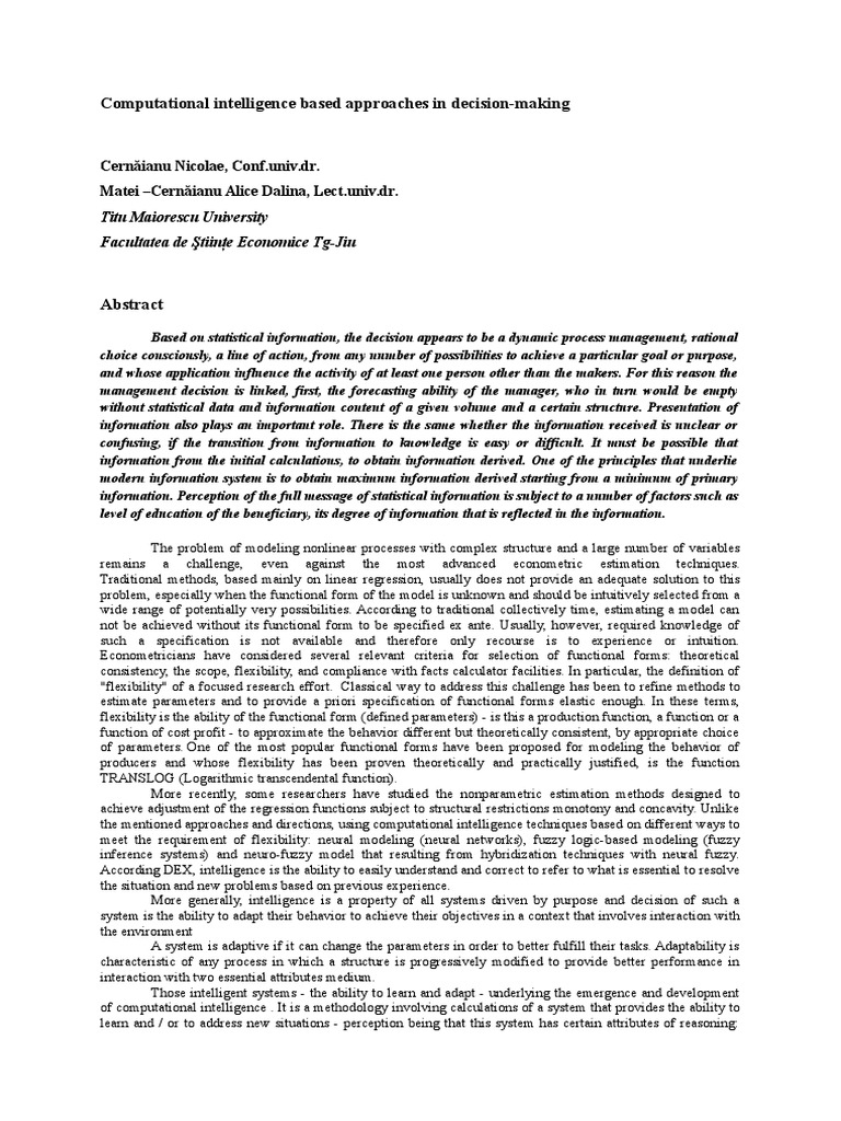 Computational Intelligence Based Approaches in Decision-Making | PDF ...