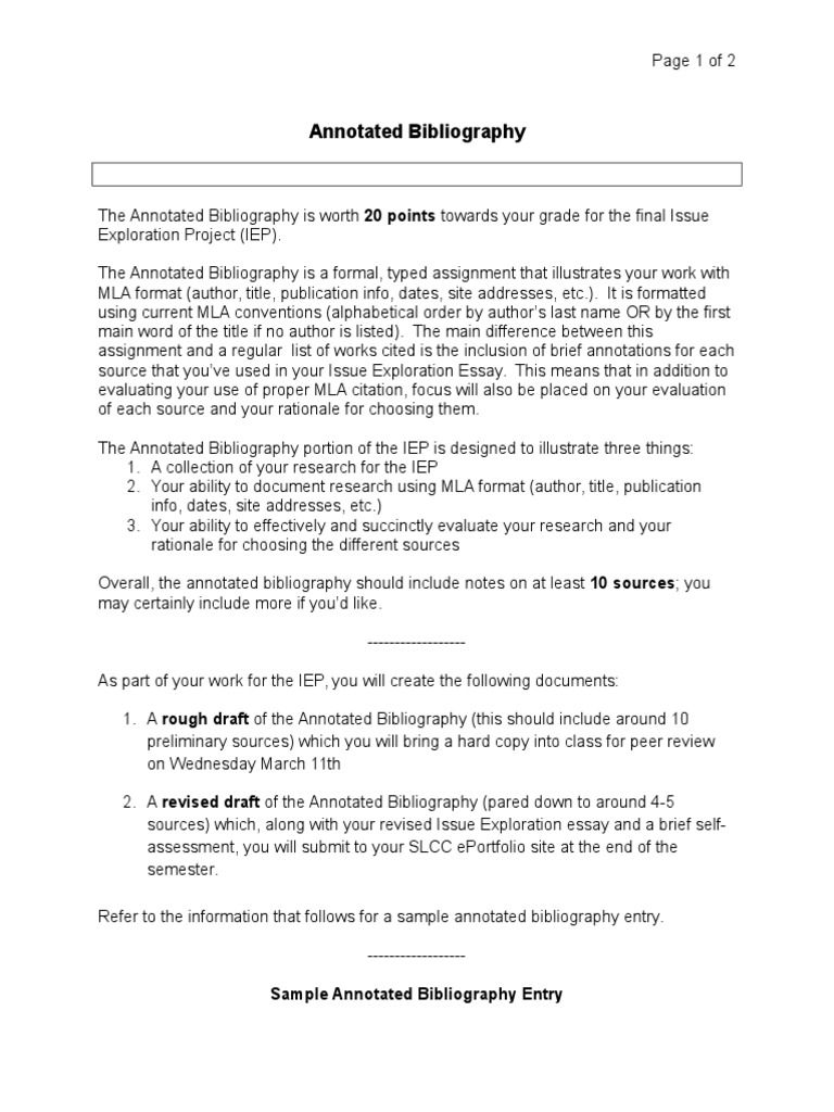 Annotated bibliography and outline picture