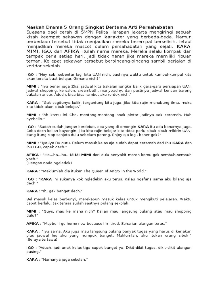 Naskah Drama 5 Orang Tentang Pendidikan Singkat Terkait