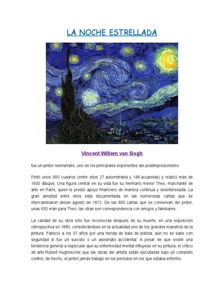La Noche Estrellada Vincent Van Gogh