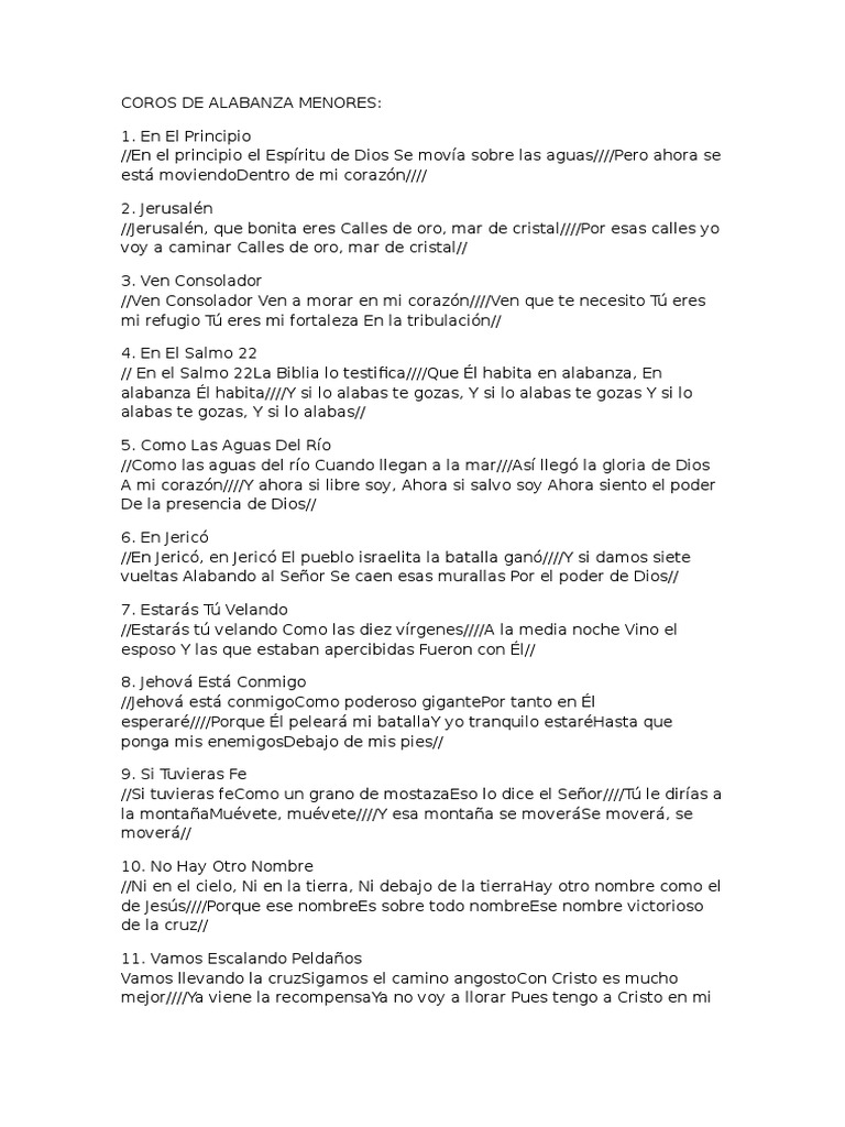 Coros De Alabanza Menores Pdf Oración Jacob