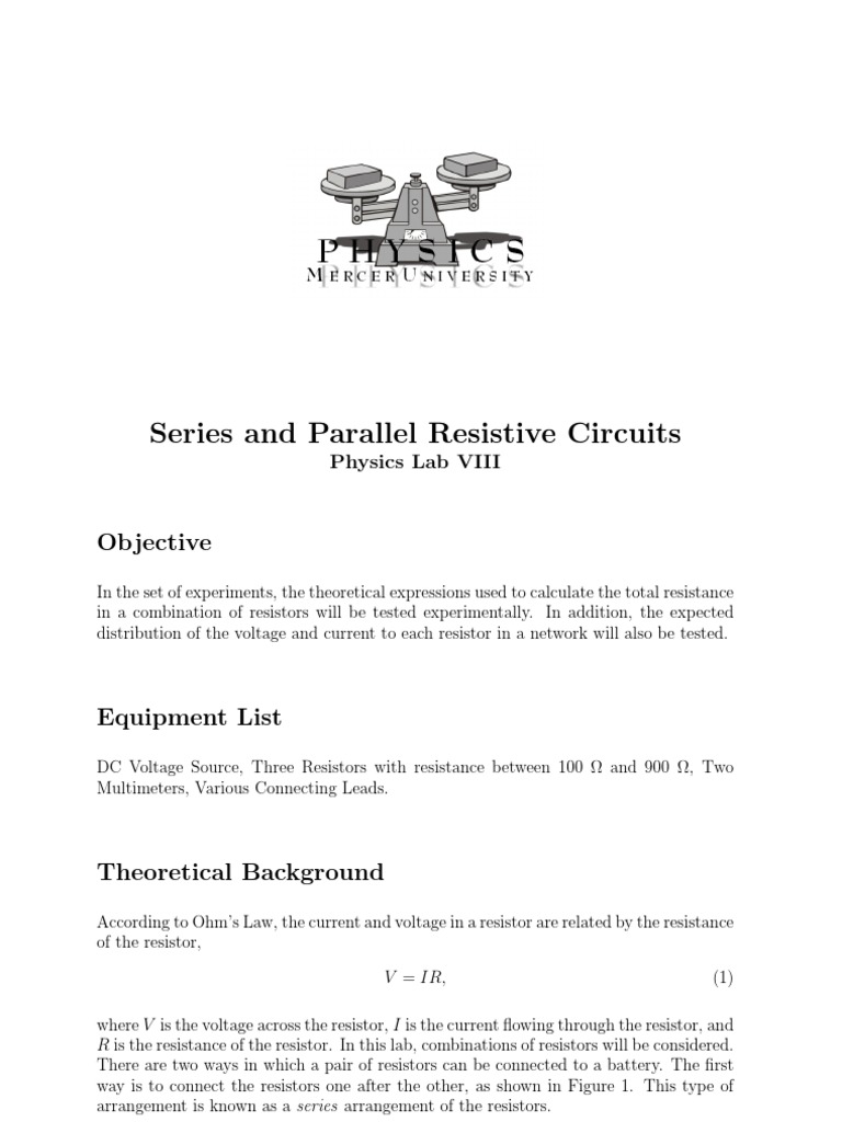 Series and Parallel Resistor Lab Guide | PDF | Series And Parallel ...