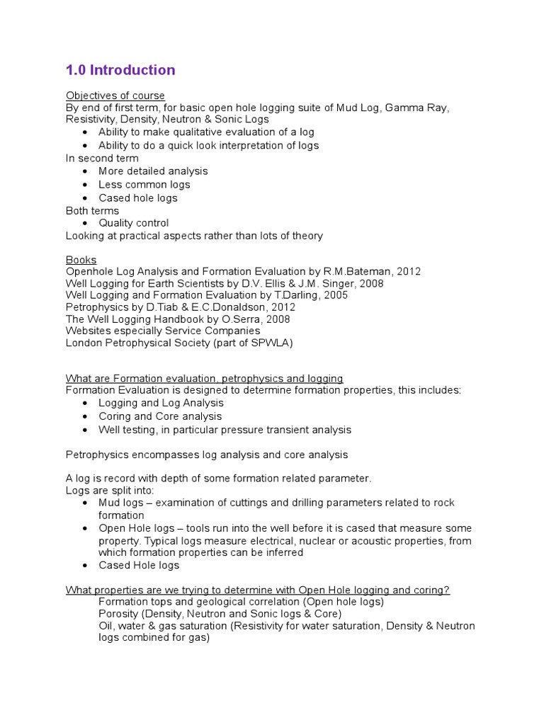 1 0 Introduction To Formation Evaluation Log Analysis Pdf Petroleum