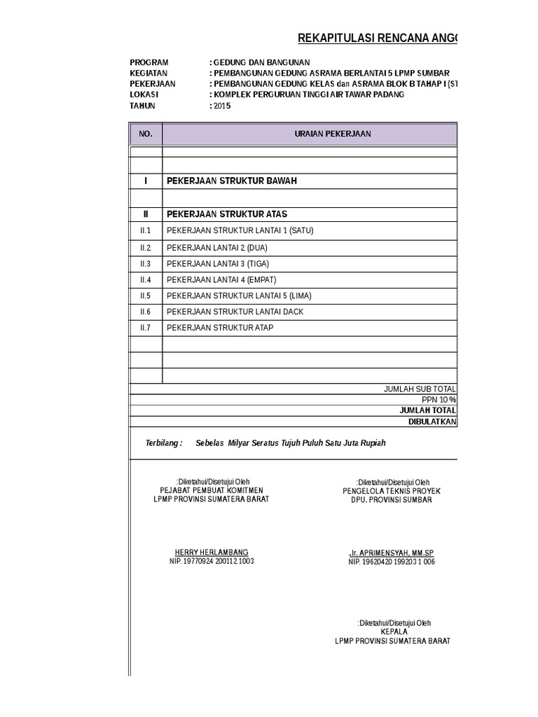 Contoh Rab Struktur Gedung 6 Lantai
