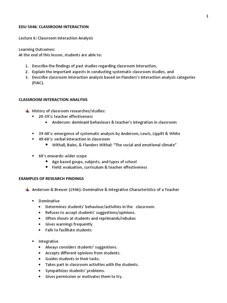 Flanders Interaction Analysis in Classrooms | PDF | Classroom ...