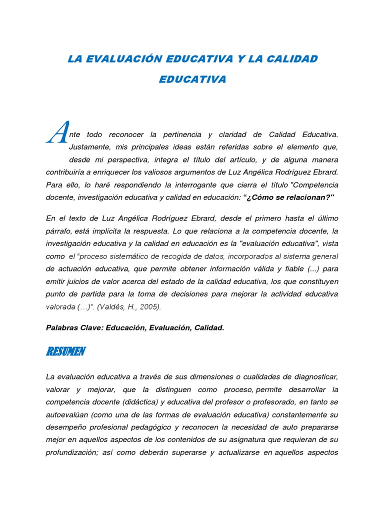 Evaluación Educativa y Calidad Docente | PDF | Evaluación | Maestros